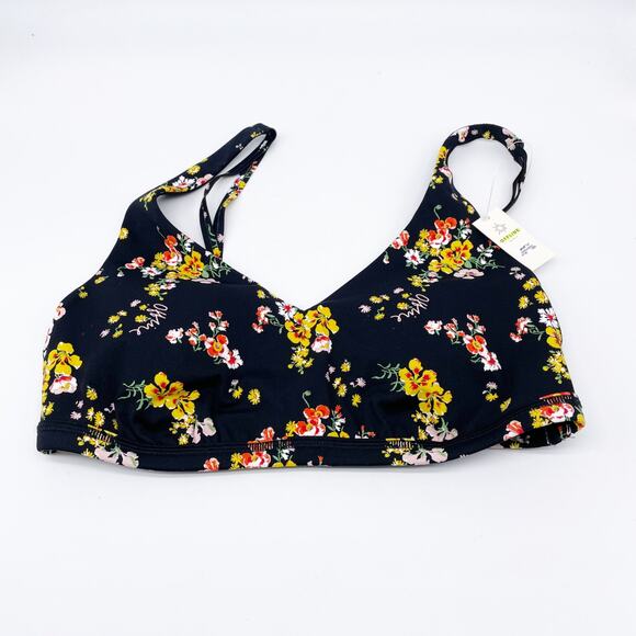 OFFLINE By Aerie Goals Plunge Sports Bra True Black Floral Print Size Medium - Picture 2 of 7